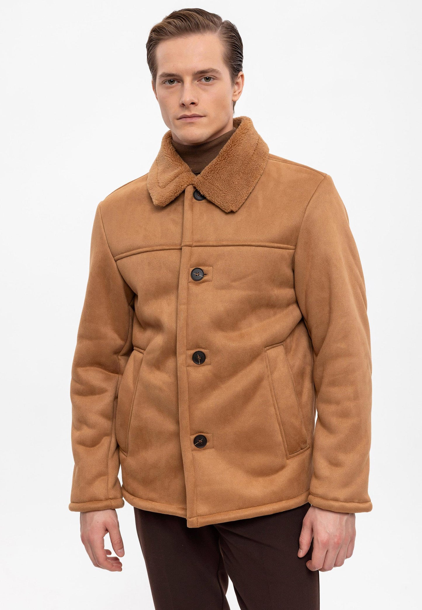 Camel Suede Jacket with Lining Detail