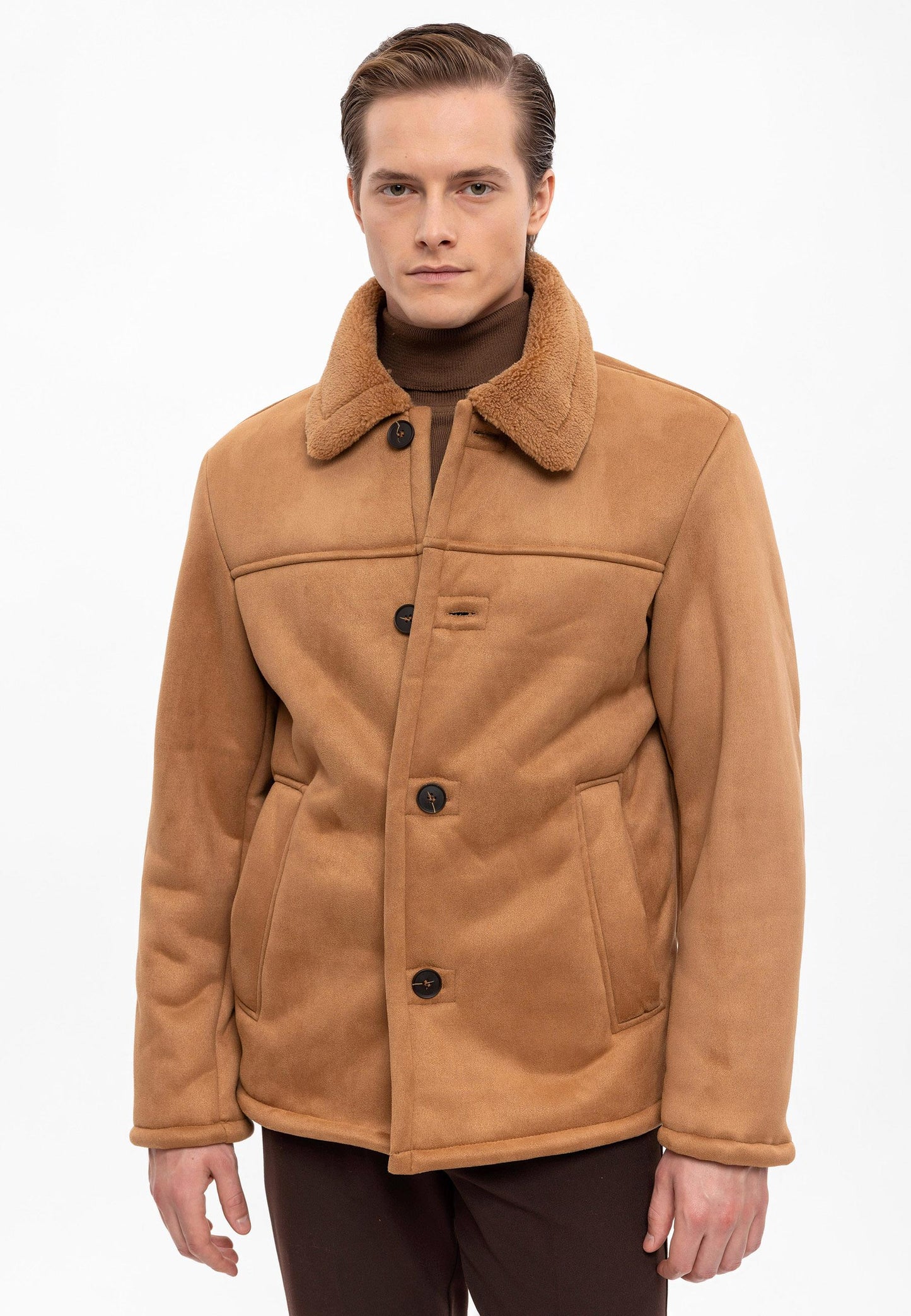 Camel Suede Jacket with Lining Detail