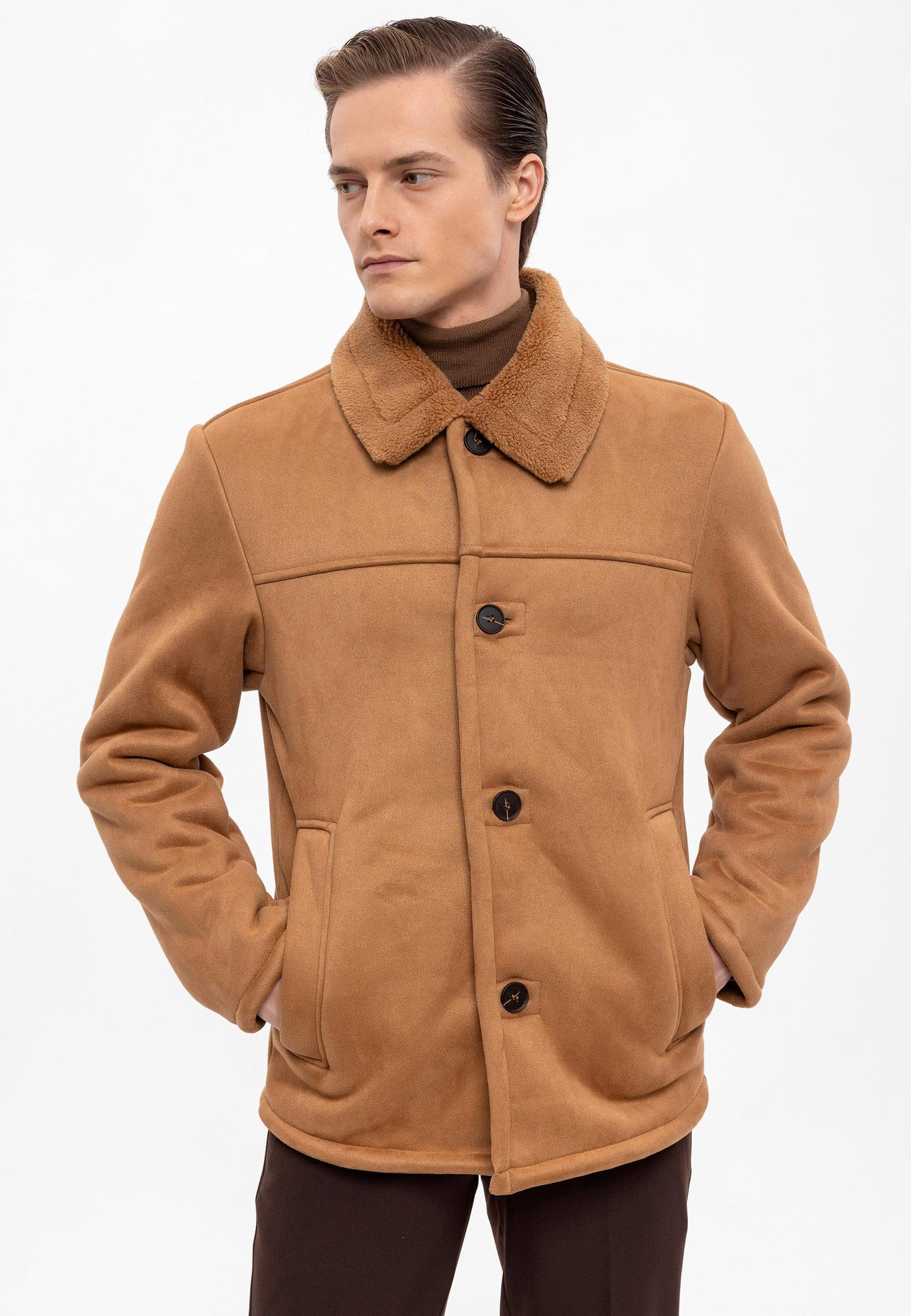 Camel Suede Jacket with Lining Detail