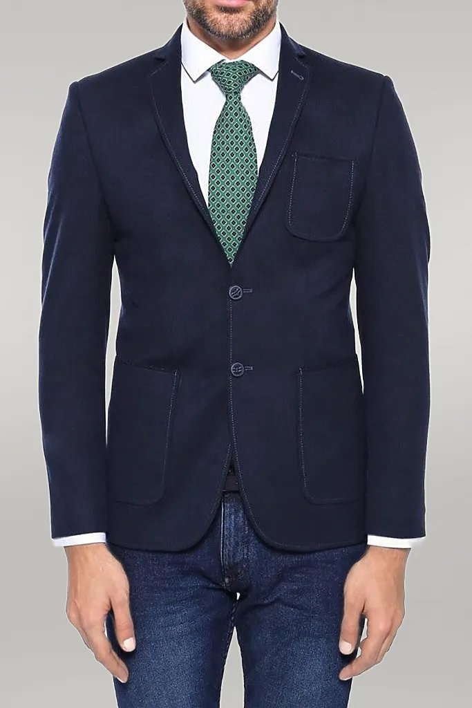 KOALA SYDNEY Cachet Plaid Patterned Navy Blue Blazer