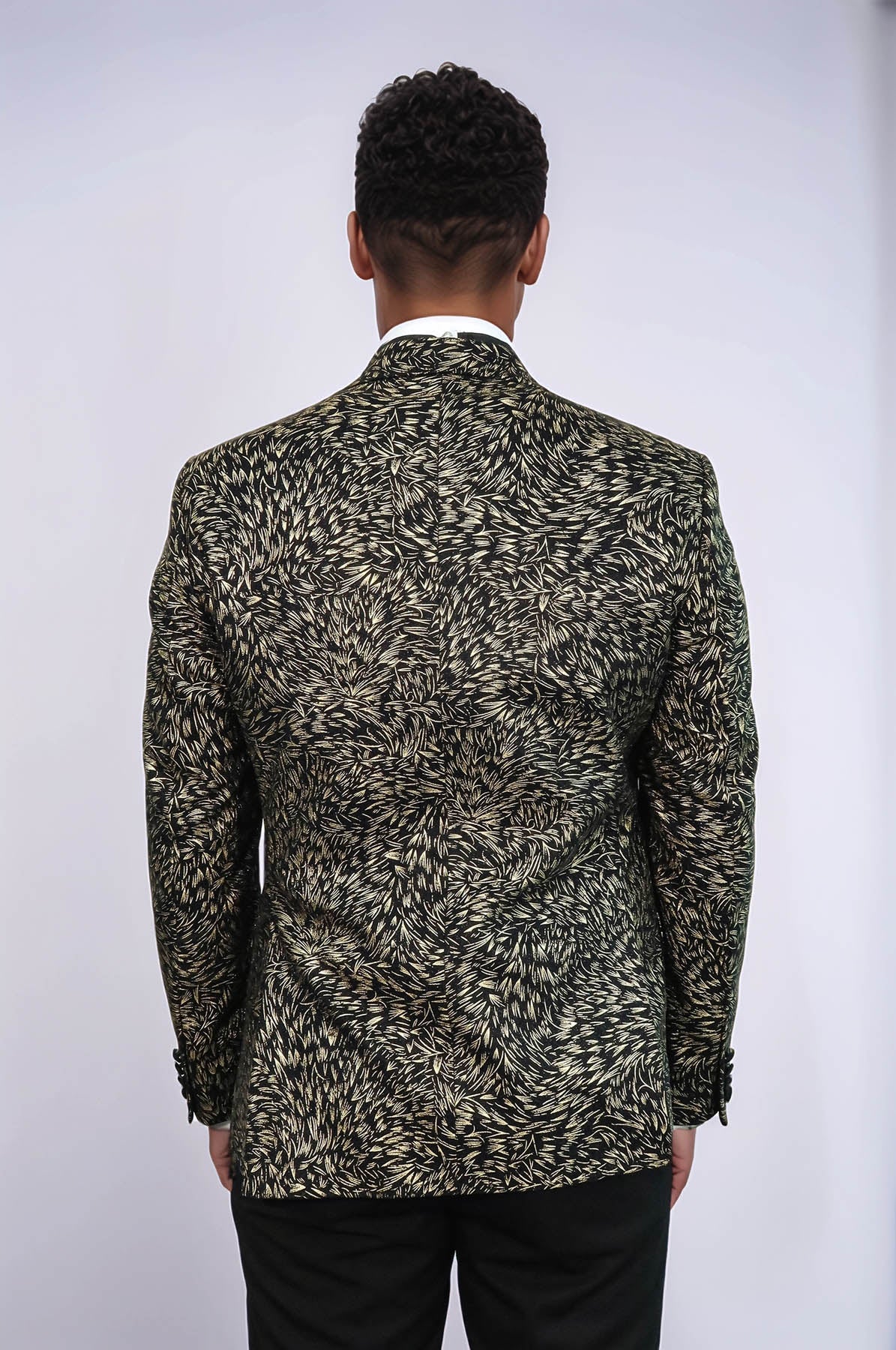 Feather Patterned Slim Fit Black Men Prom Blazer and Trousers Combination Suit