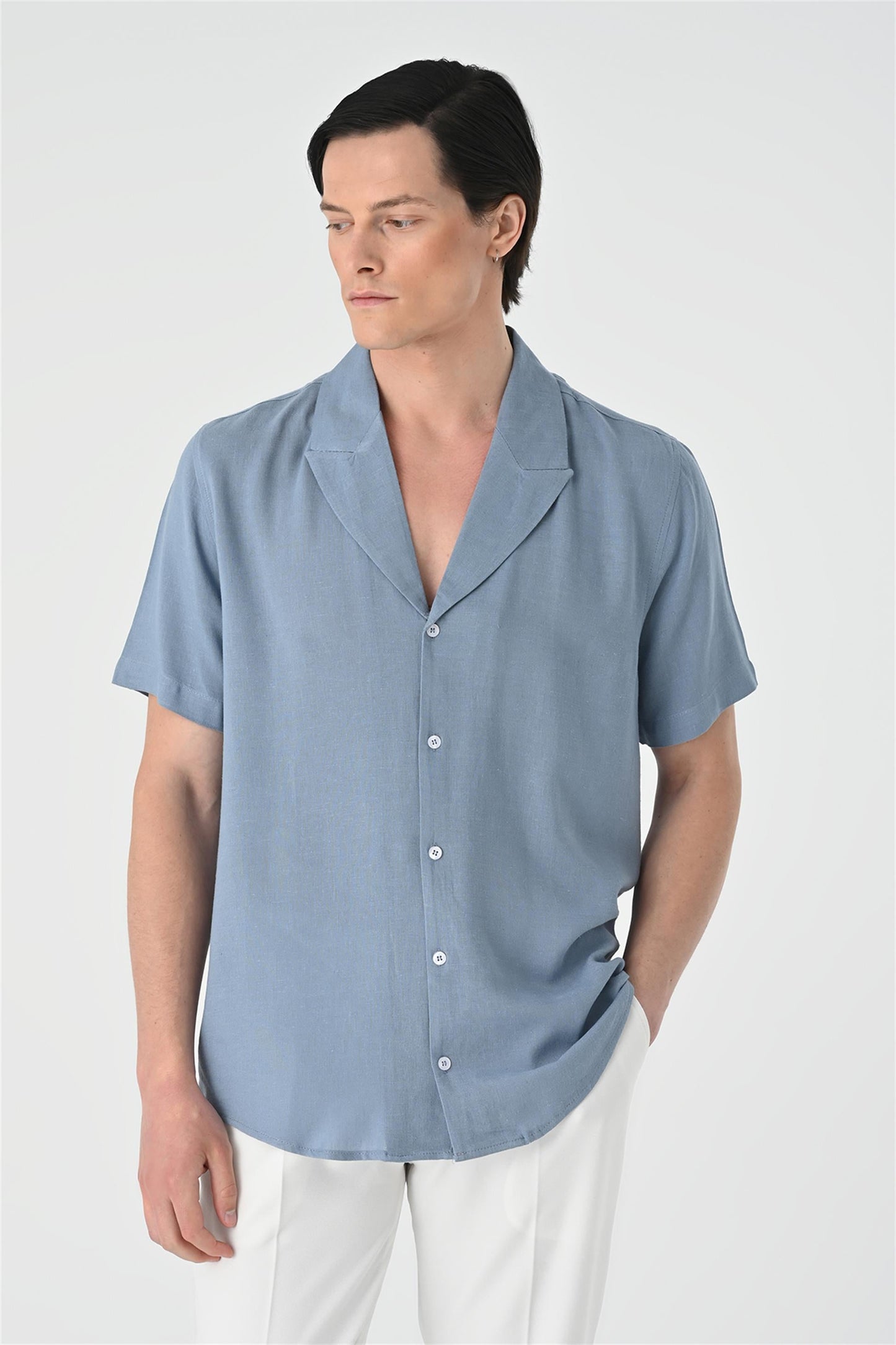 Jacket Collar Men's Light Blue Shirt