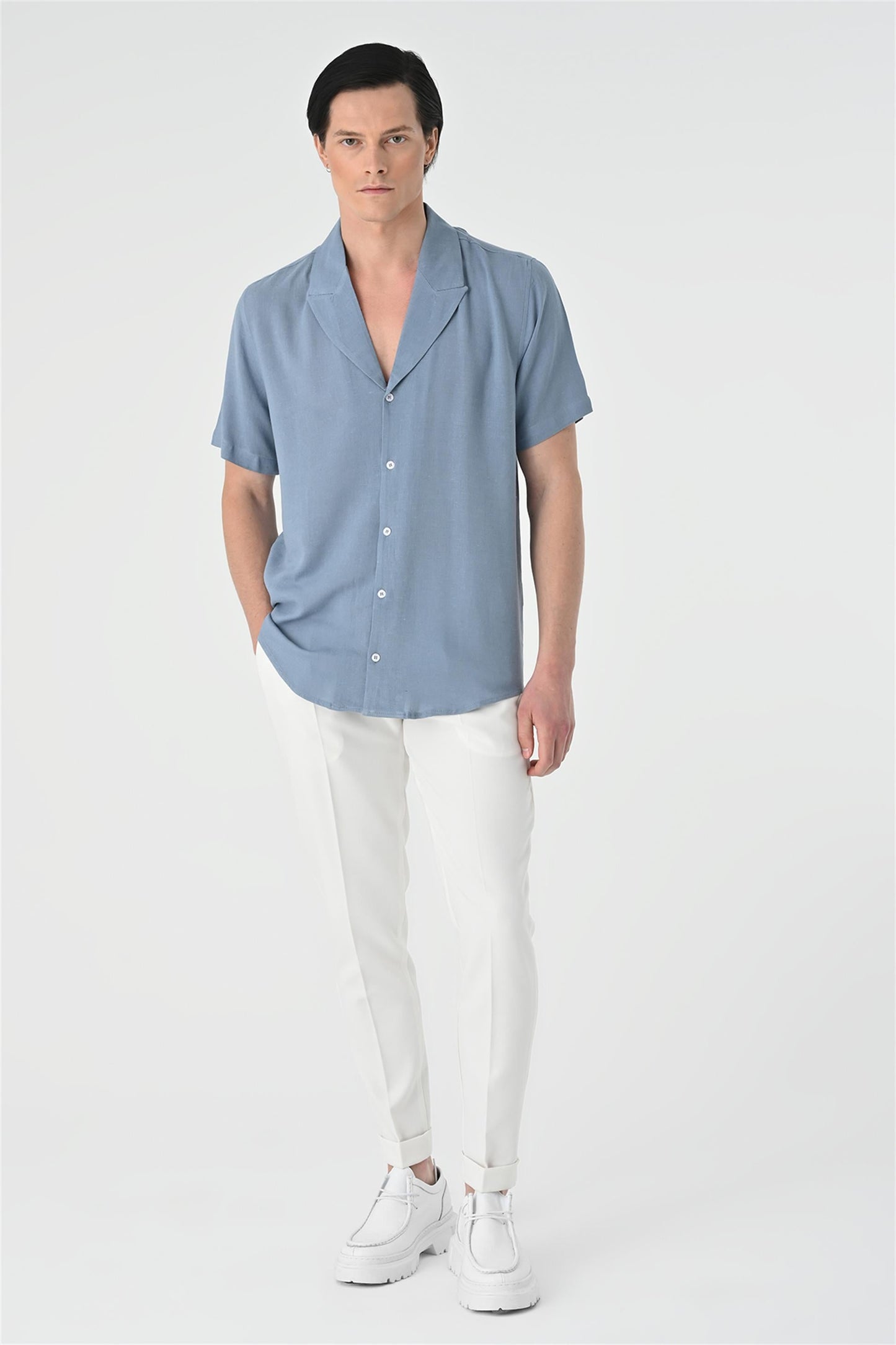 Jacket Collar Men's Light Blue Shirt