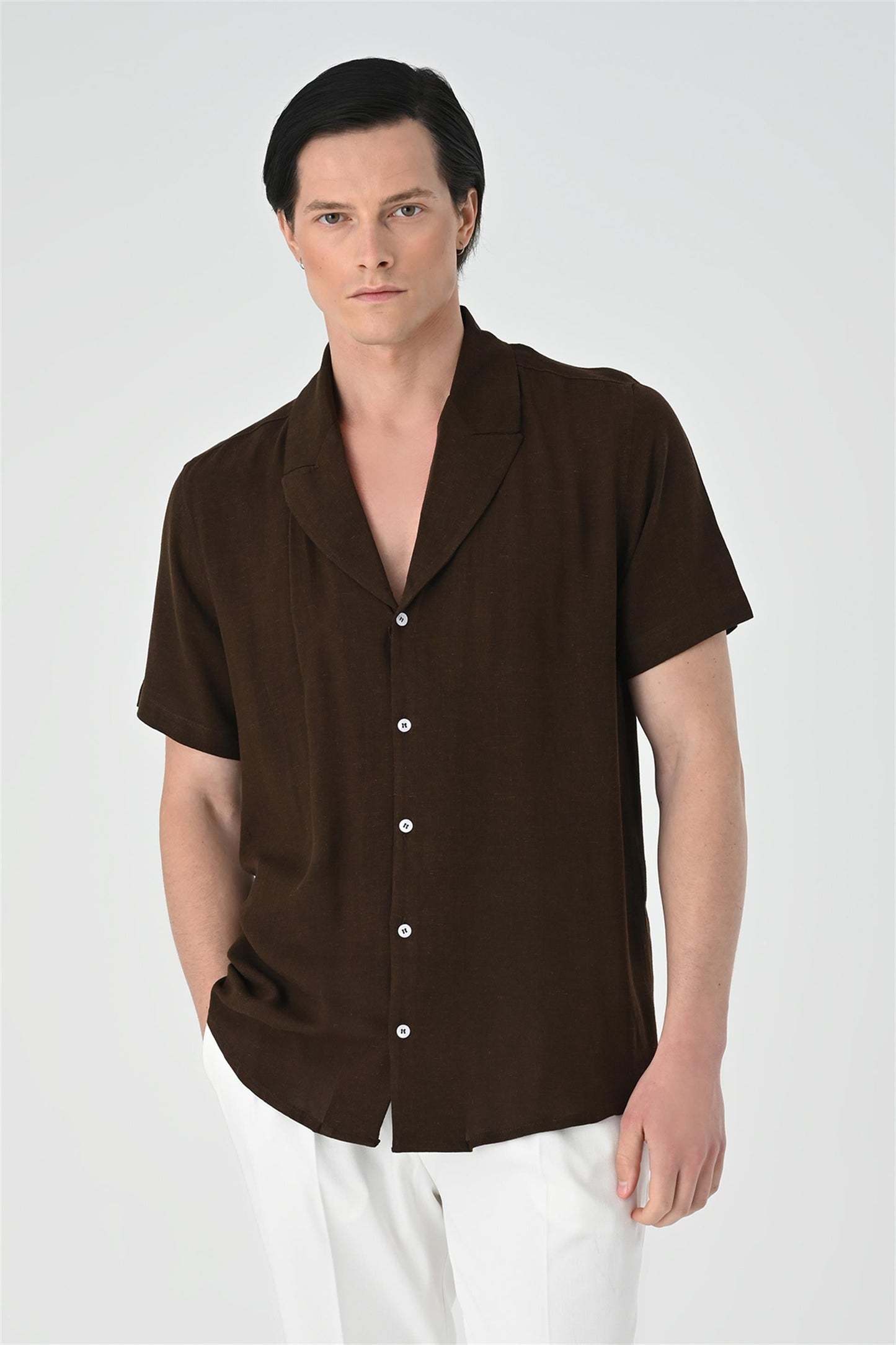 Jacket Collar Men's Dark Brown Shirt