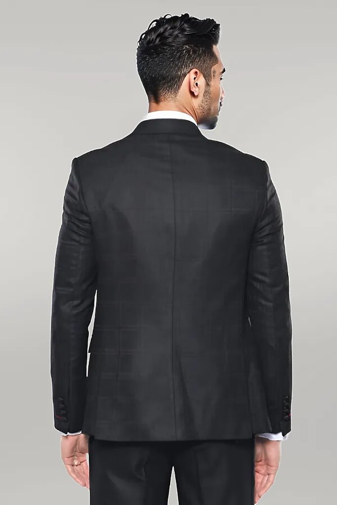 Checked Vested Black Suit |