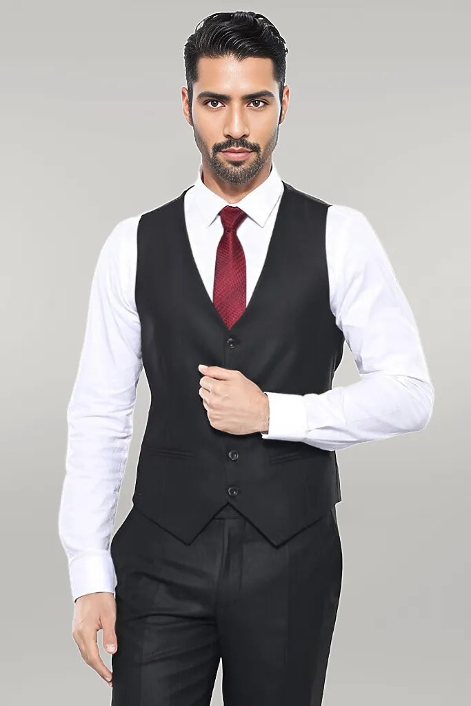 Checked Vested Black Suit |