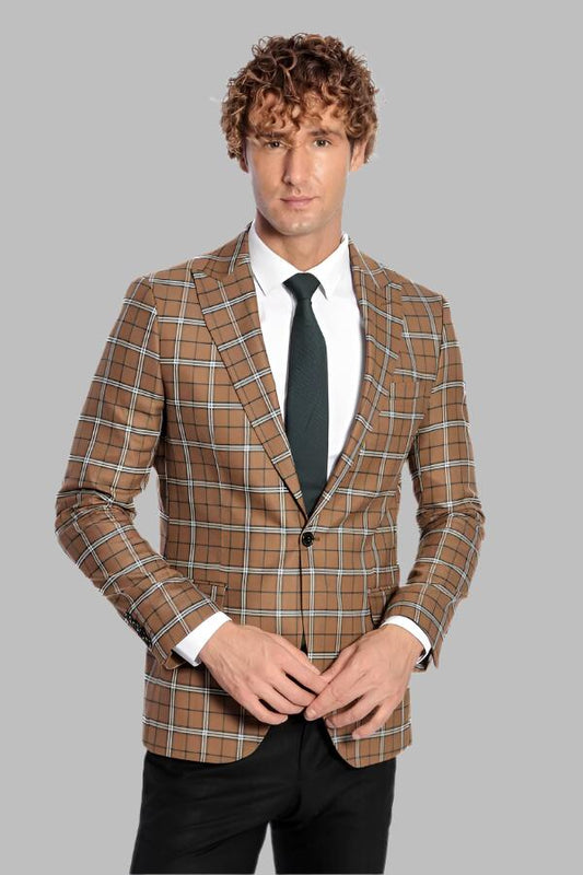 Checked Brown Men Blazer