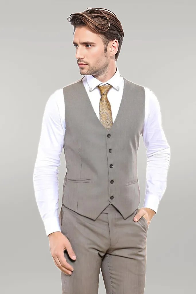 Checked Brown Vested Men's Suit |