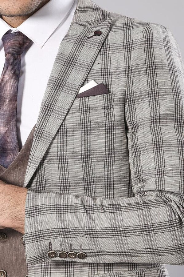 Checked Light Brown Mens Suit |