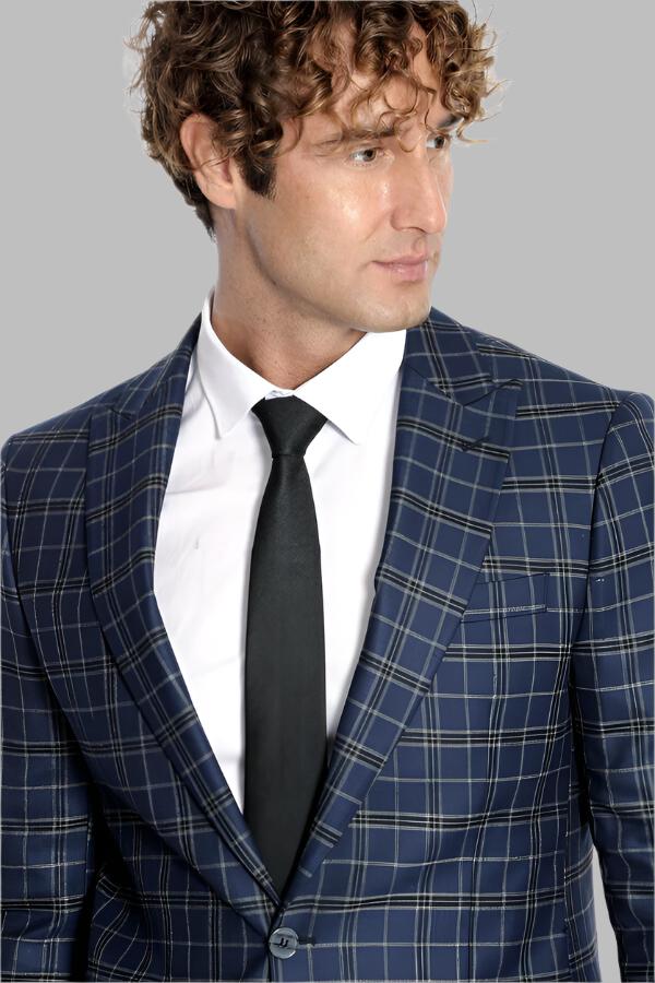 KOALA SYDNEY Checked Navy Blue Men Blazer -