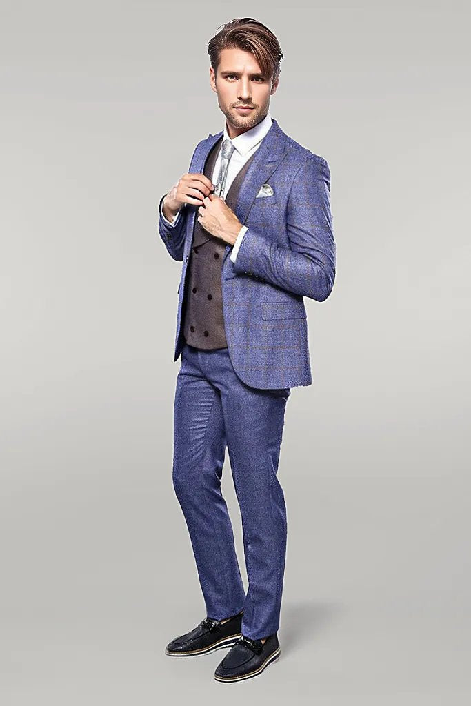 Checked Blue Men's Suit