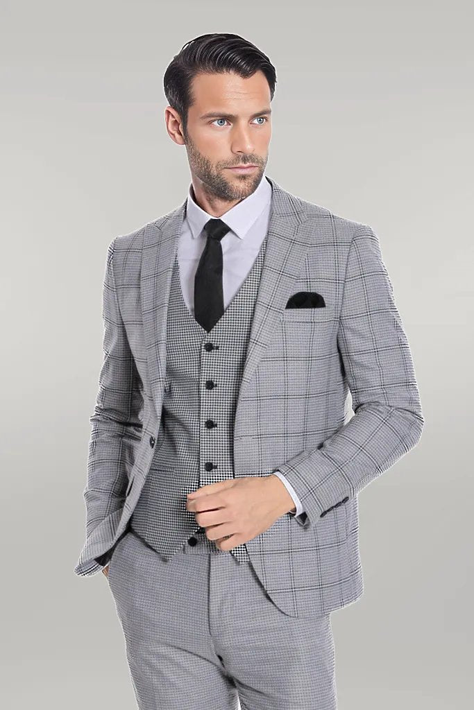 Checked Patterned Slim Fit Grey Men Suit