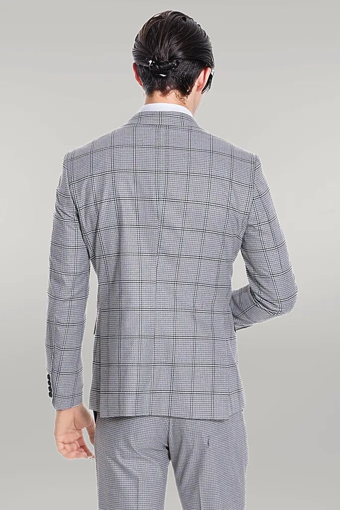 Checked Patterned Slim Fit Grey Men Suit