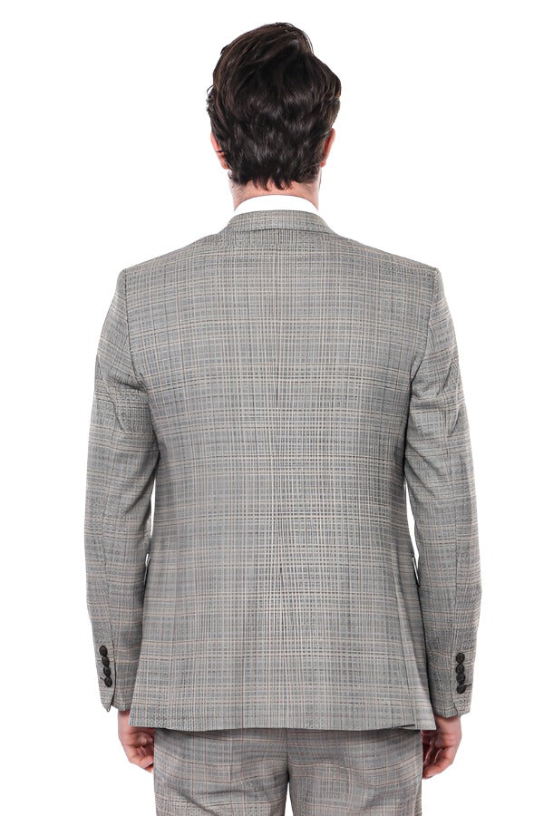 KOALA SYDNEY Checked Slim-Fit Cream Men Blazer -