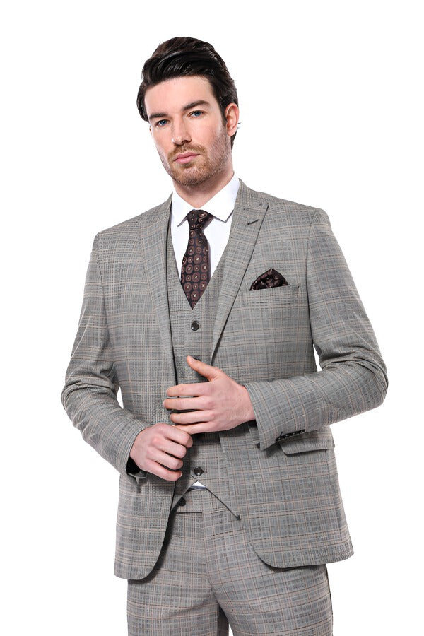 KOALA SYDNEY Checked Slim-Fit Cream Men Blazer -