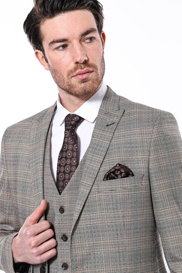 KOALA SYDNEY Checked Slim-Fit Cream Men Blazer -