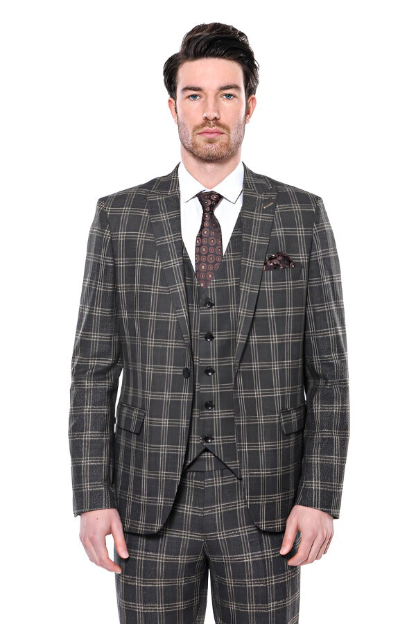 Checked Slim-Fit Black Men Blazer