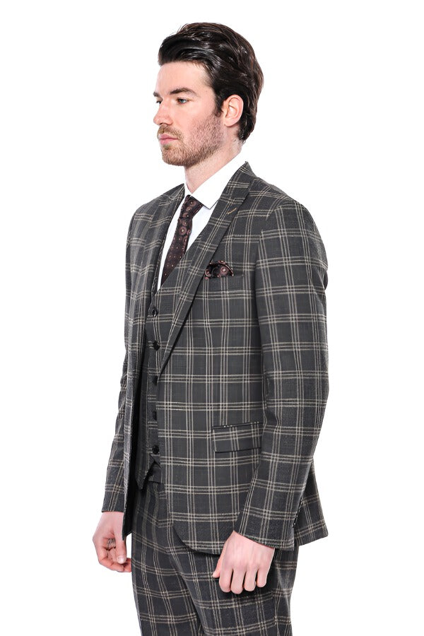 Checked Slim-Fit Black Men Blazer