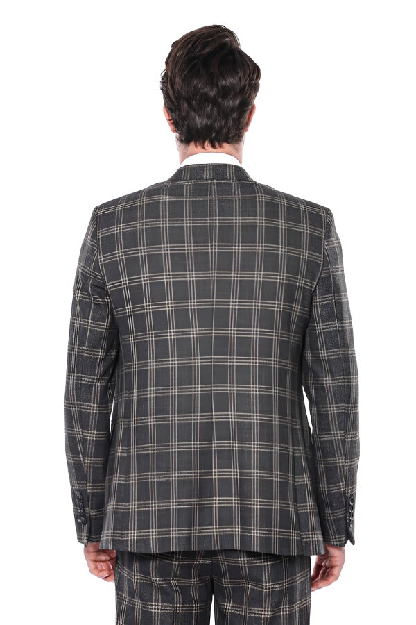 Checked Slim-Fit Black Men Blazer