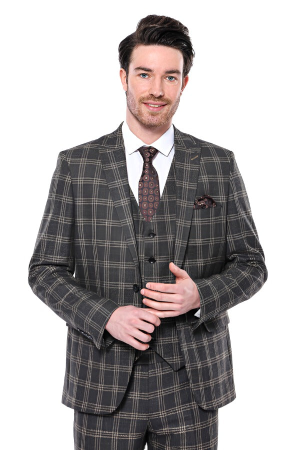 Checked Slim-Fit Black Men Blazer