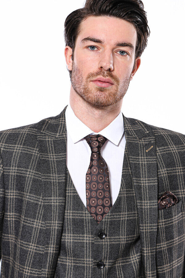 Checked Slim-Fit Black Men Blazer
