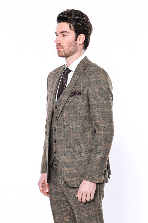KOALA SYDNEY Checked Slim-Fit Brown Men Blazer -