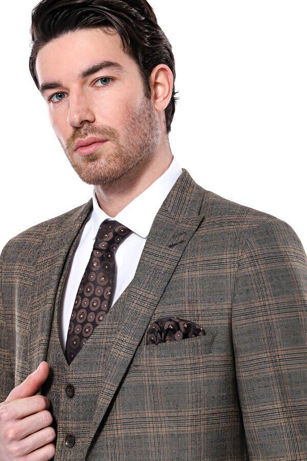 KOALA SYDNEY Checked Slim-Fit Brown Men Blazer -