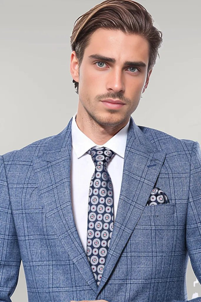 Checked Slim-Fit Single Button Blue Men Blazer - Wessi