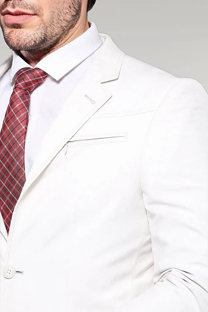 Chest Zippered Detail Cream Linen Jacket