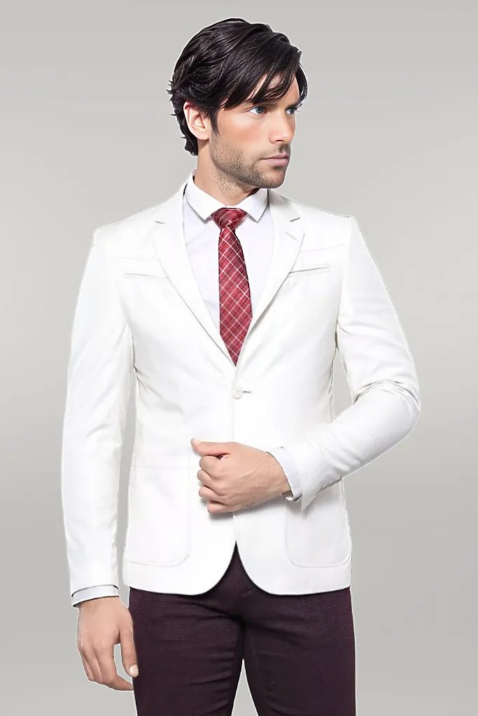 Chest Zippered Detail Cream Linen Jacket
