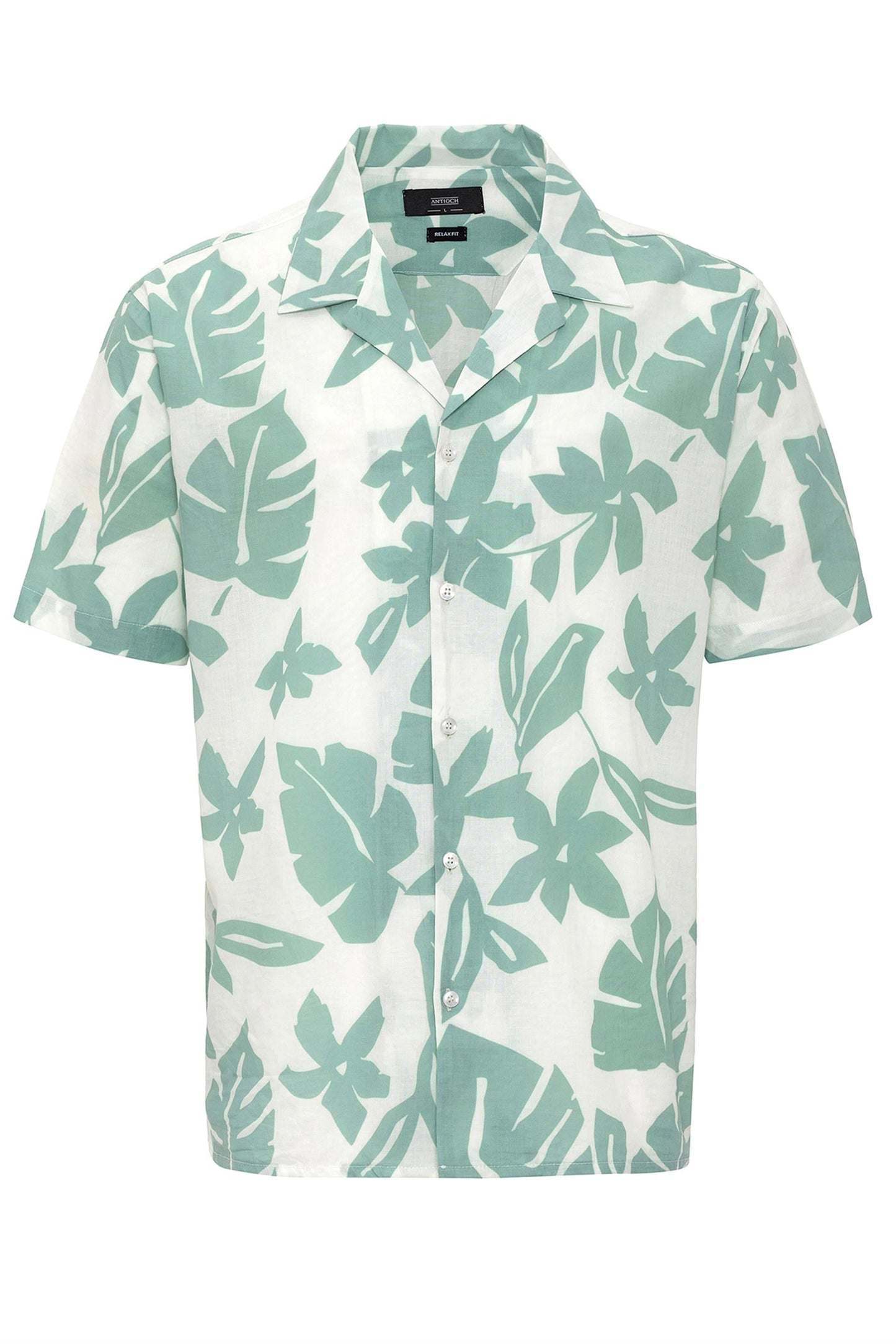 Men's Green Floral Patterned Top Collar Shirt