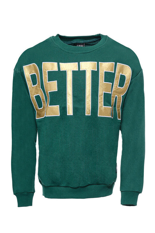 Circle Neck Front Printed Men's Green Sweatshirt