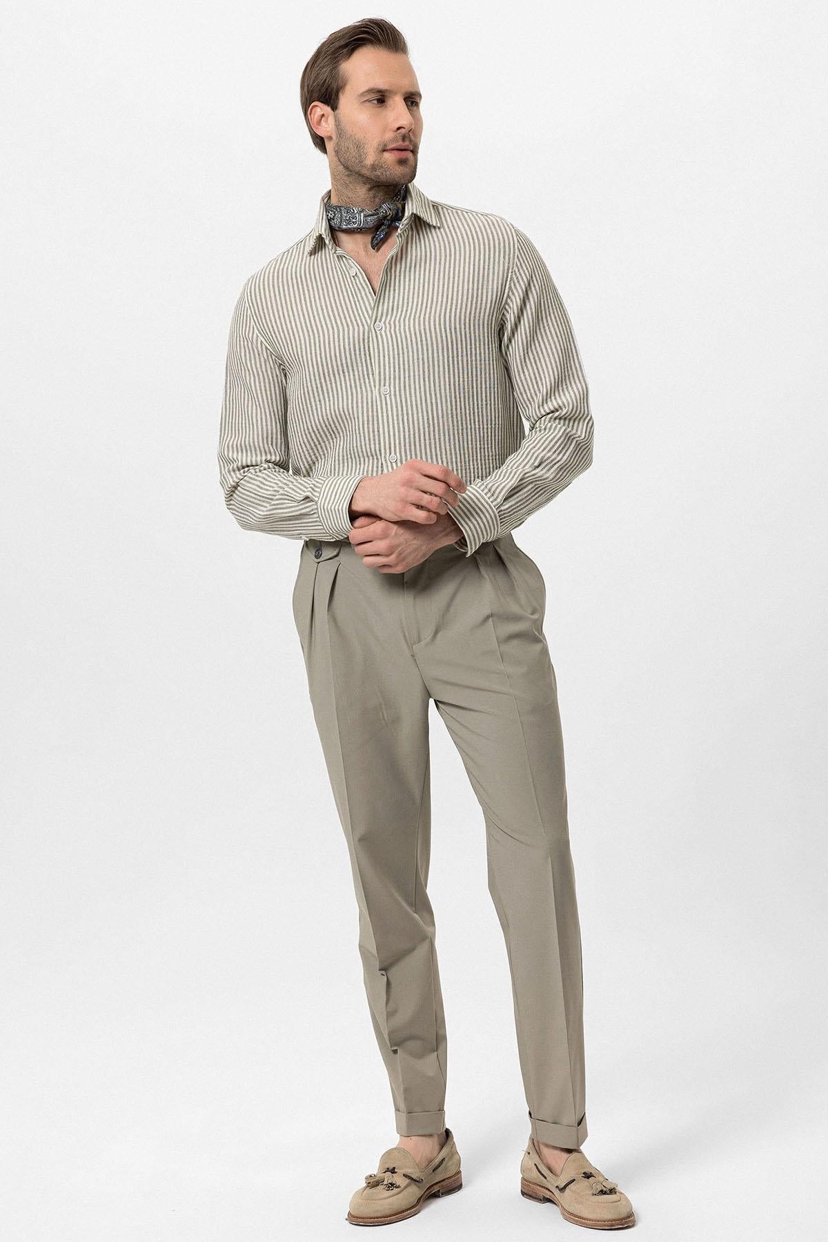 Men's Khaki Striped Shirt