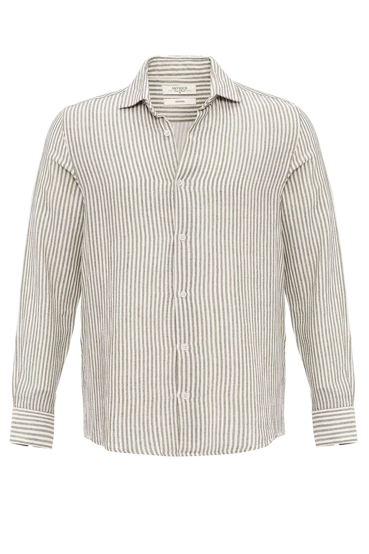 Men's Khaki Striped Shirt