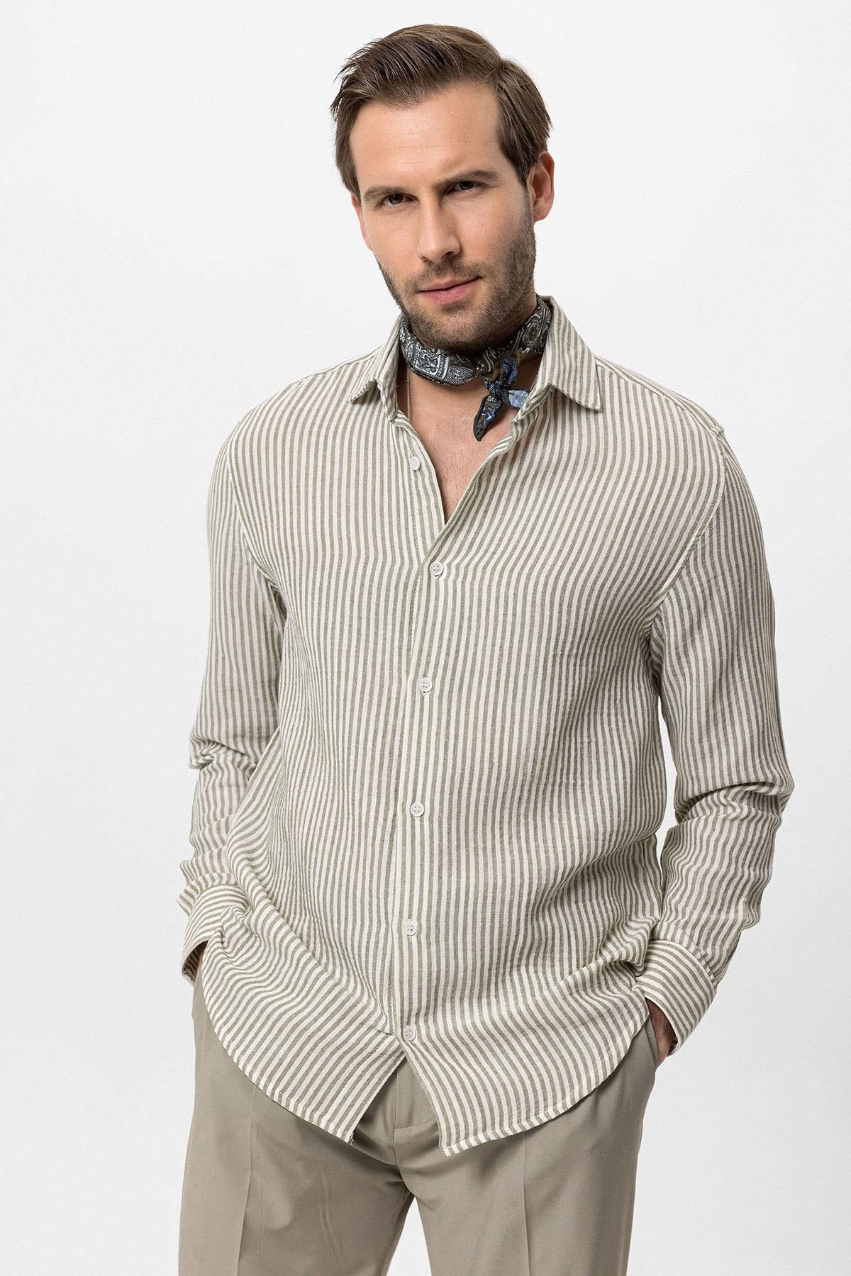 Men's Khaki Striped Shirt