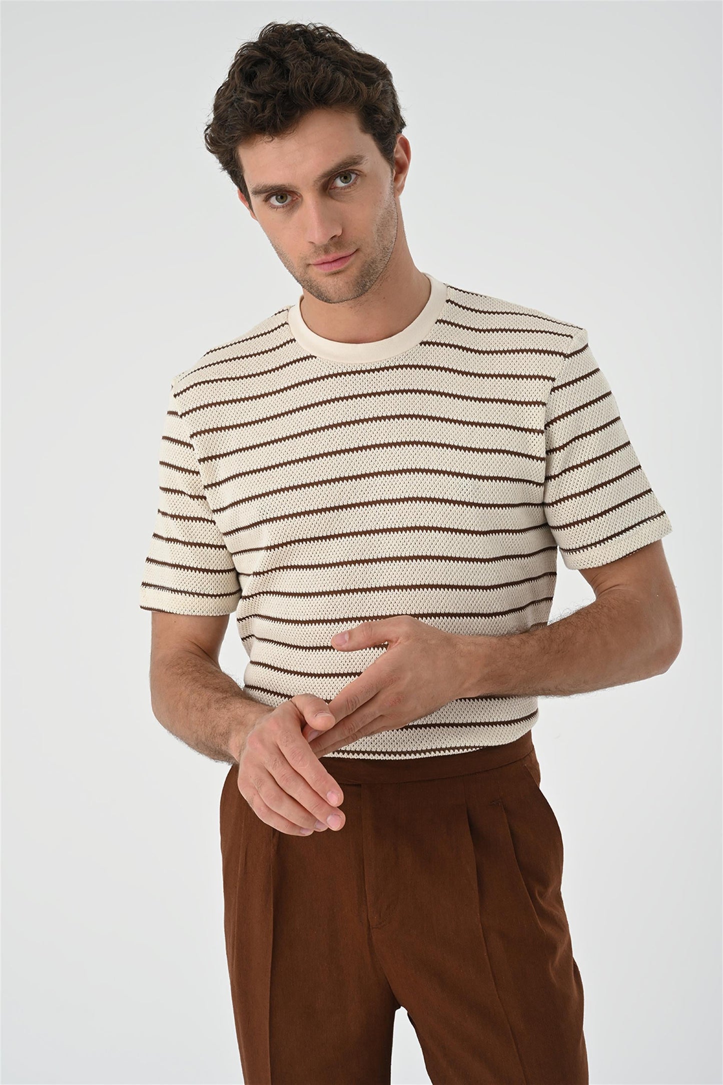 KOALA SYDNEY Men's Brown Striped Knitted T-Shirt
