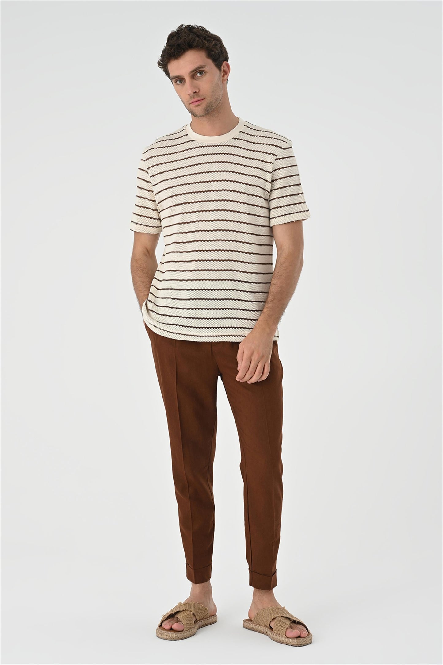 KOALA SYDNEY Men's Brown Striped Knitted T-Shirt