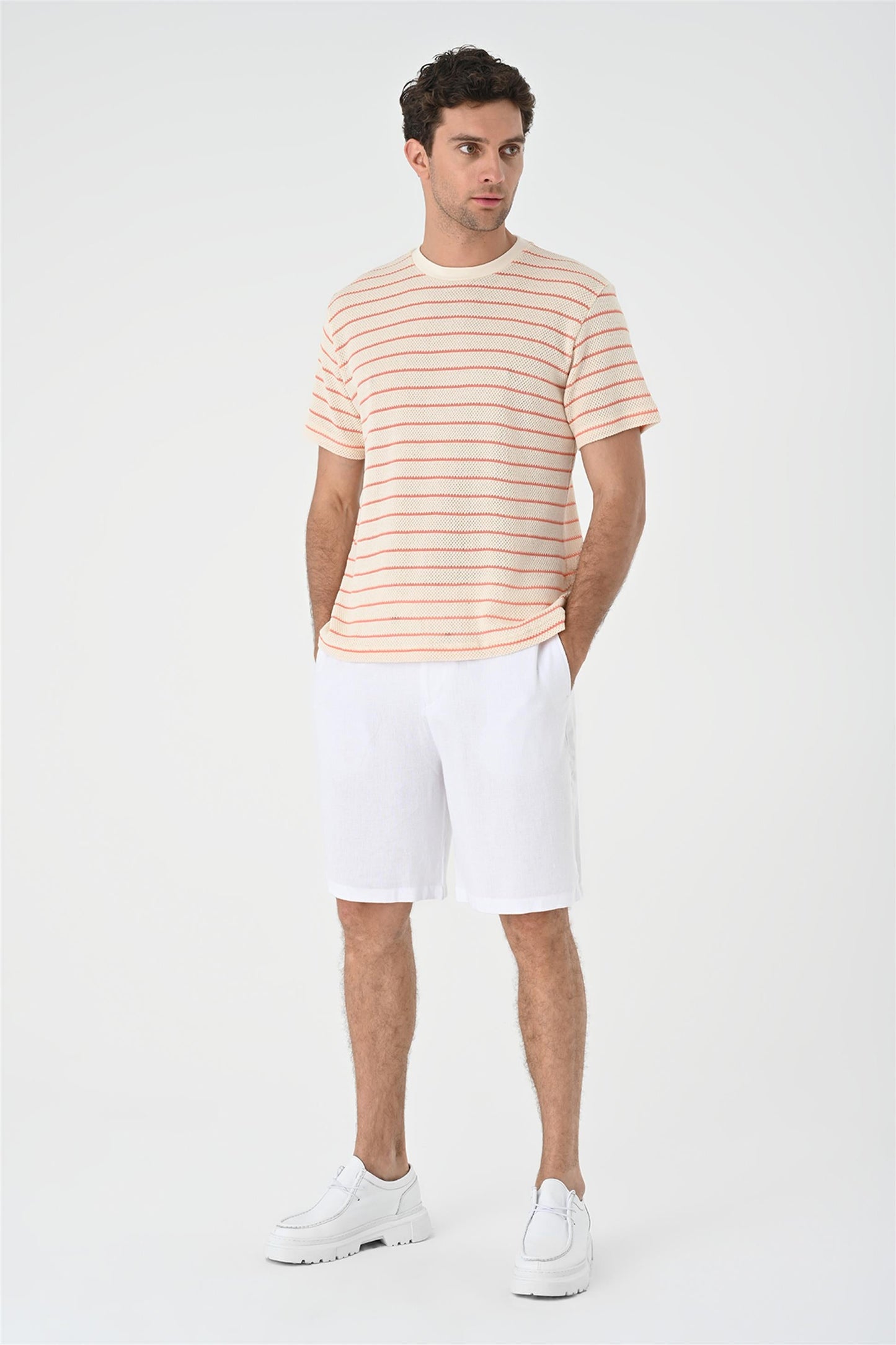 Men's Salmon Striped Knitted T-Shirt