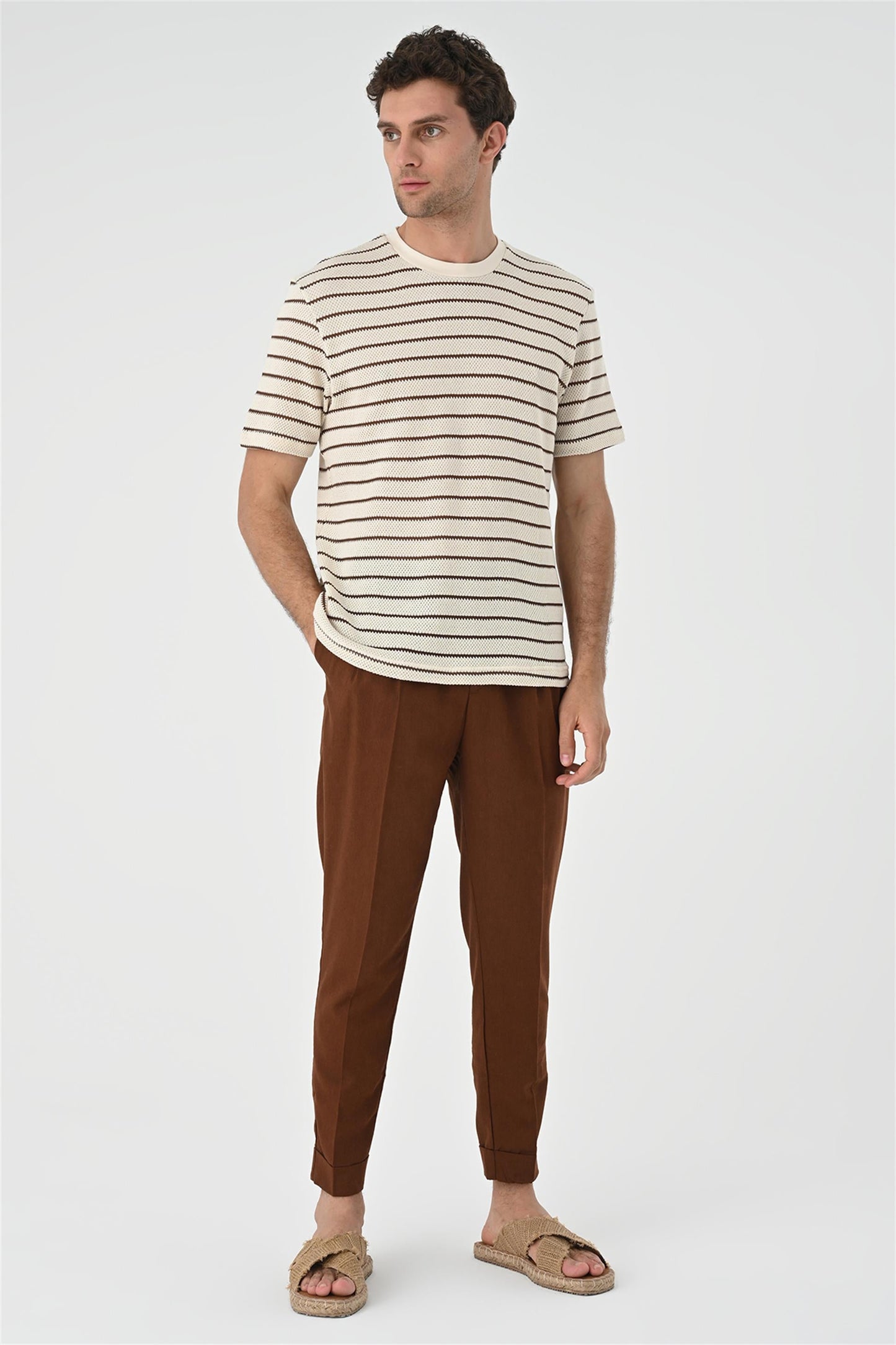 KOALA SYDNEY Men's Brown Striped Knitted T-Shirt