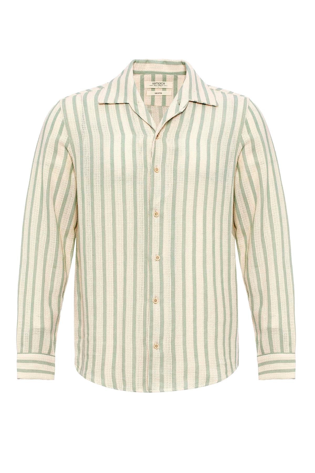 Men's Mint Striped Knit Long-Sleeve Shirt