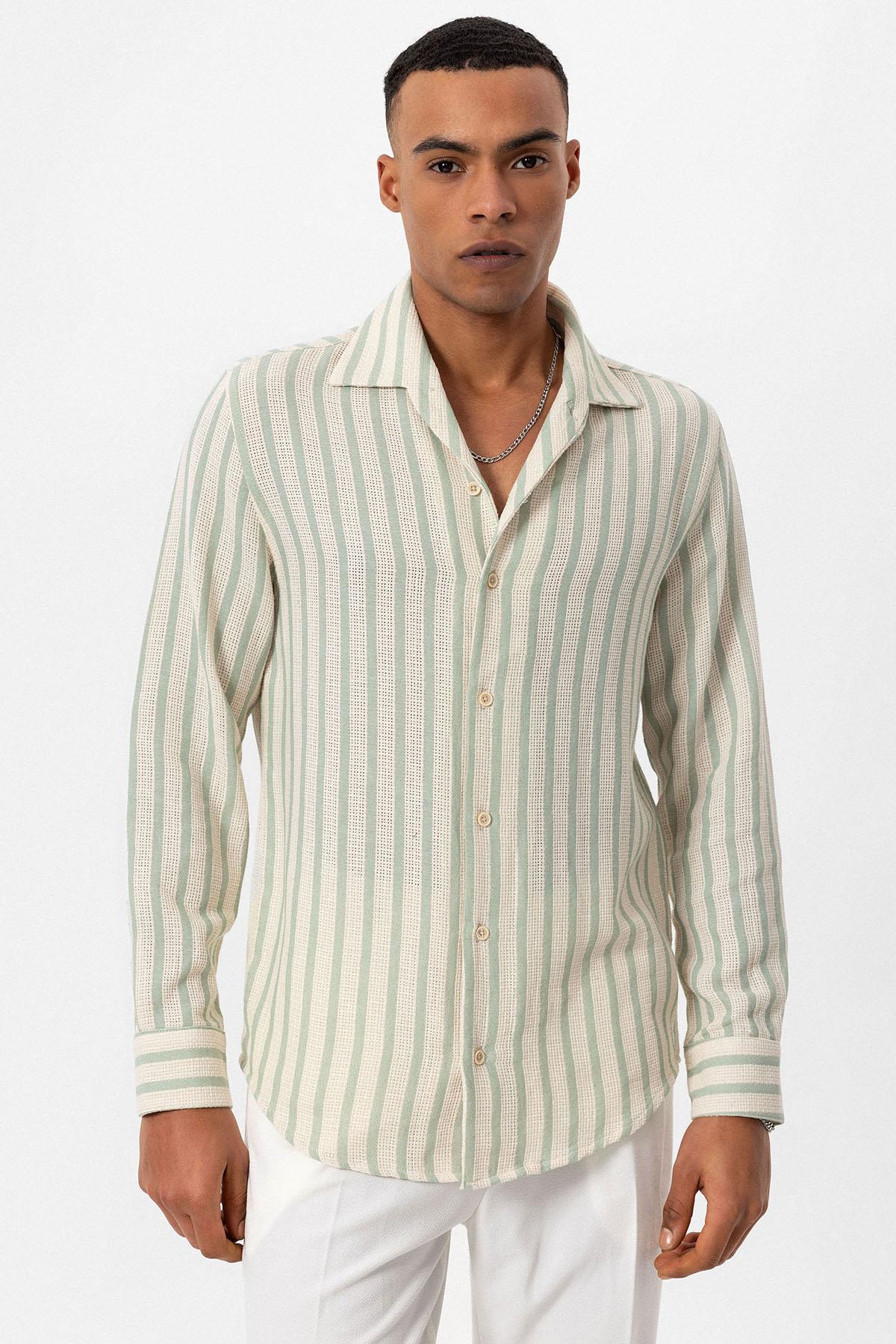 KOALA SYDNEY Men's Mint Striped Knit Long-Sleeve Shirt