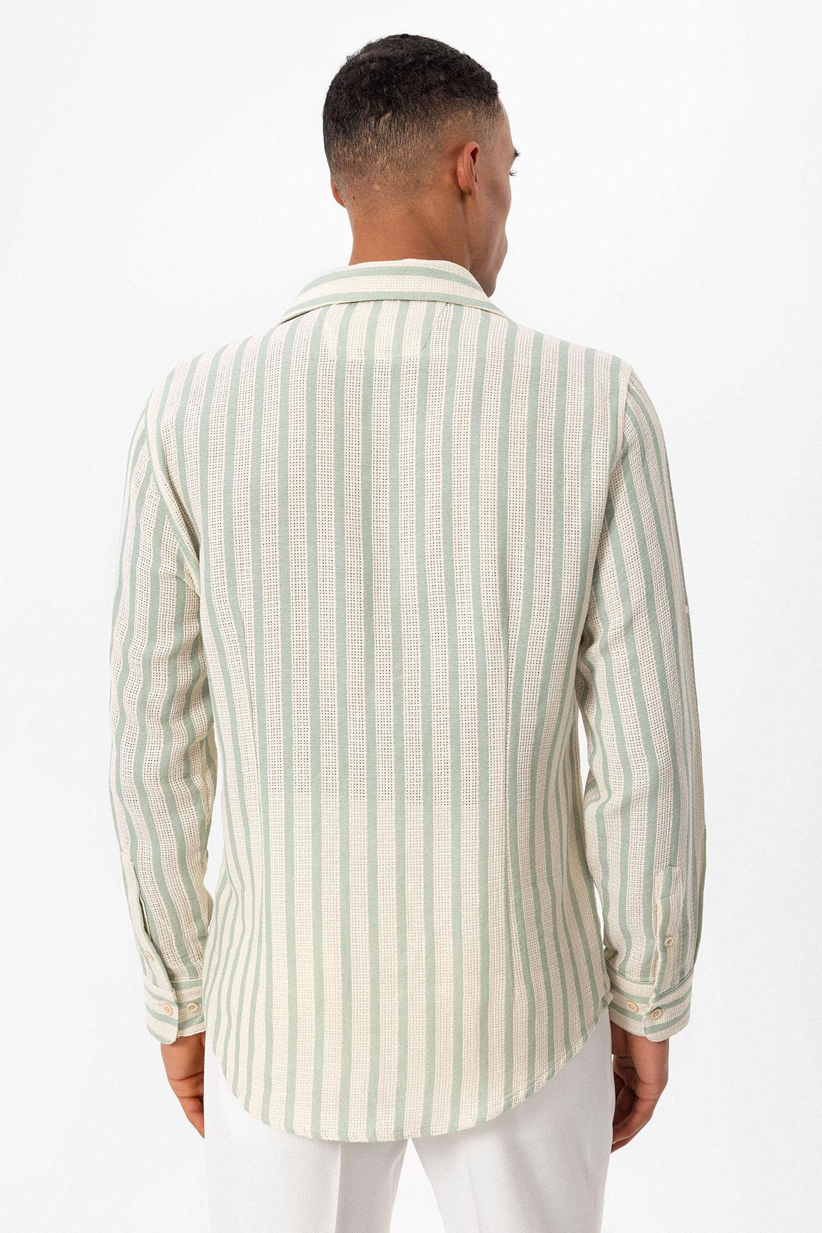 KOALA SYDNEY Men's Mint Striped Knit Long-Sleeve Shirt