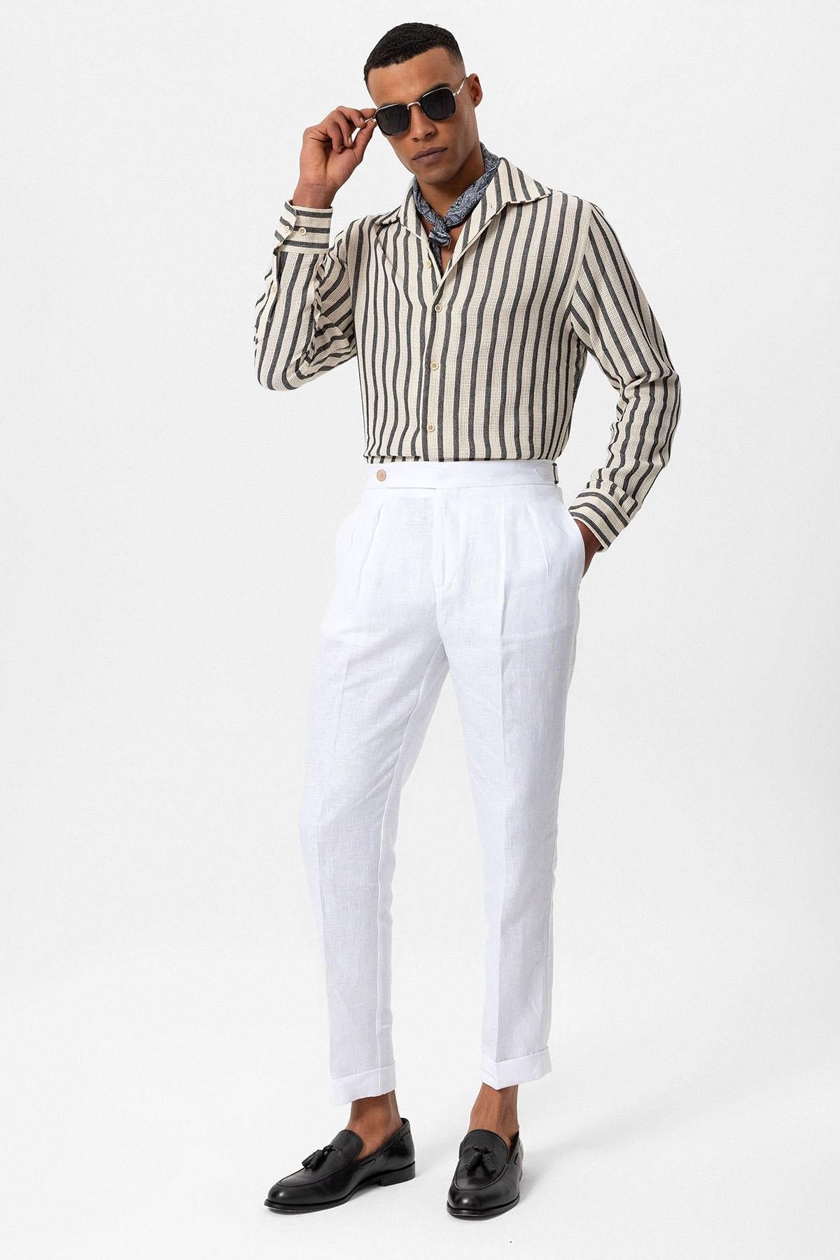Men's Black Striped Knit Long-Sleeve Shirt - Wessi
