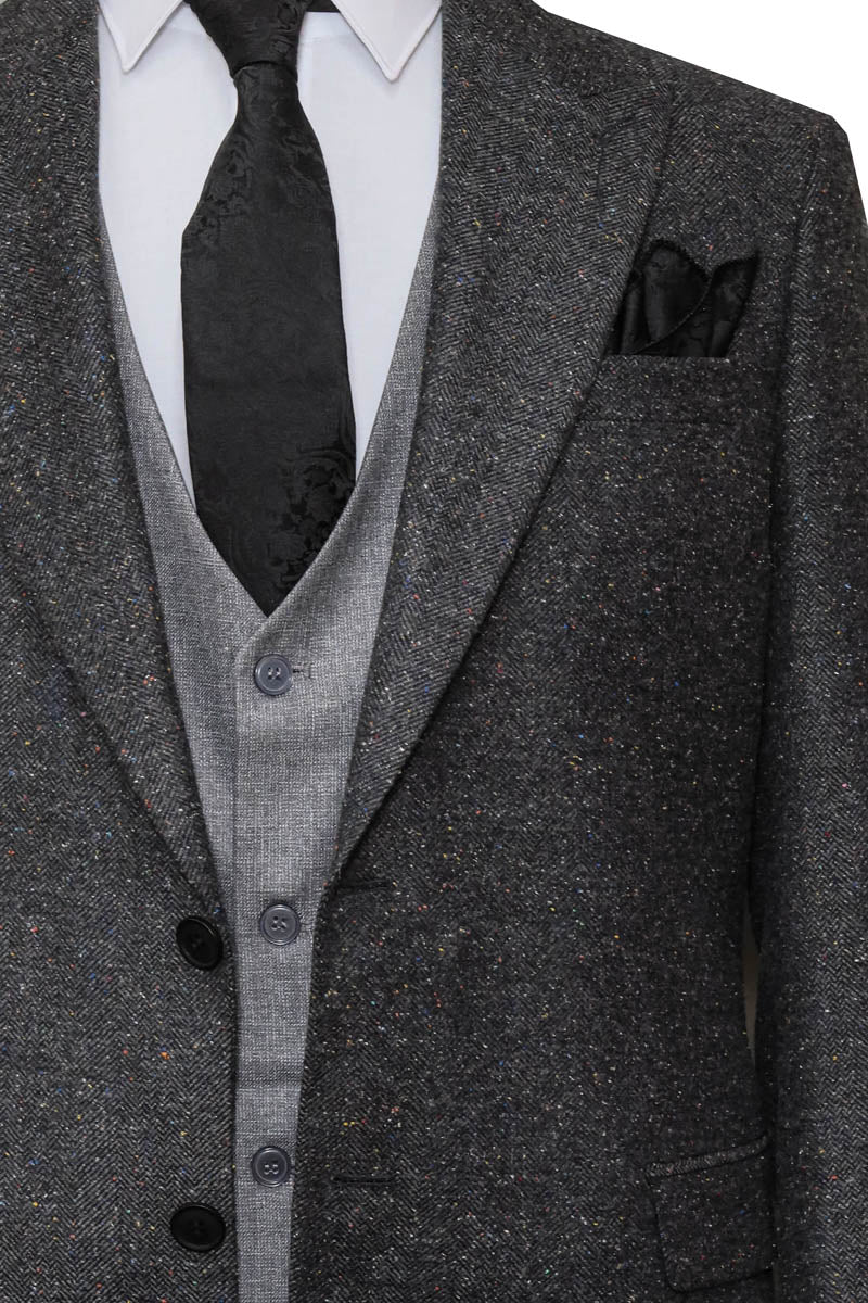 KOALA SYDNEY Gray Jacket, Vest, White Shirt, Black Trousers, and Tie Combo - Modern Style -
