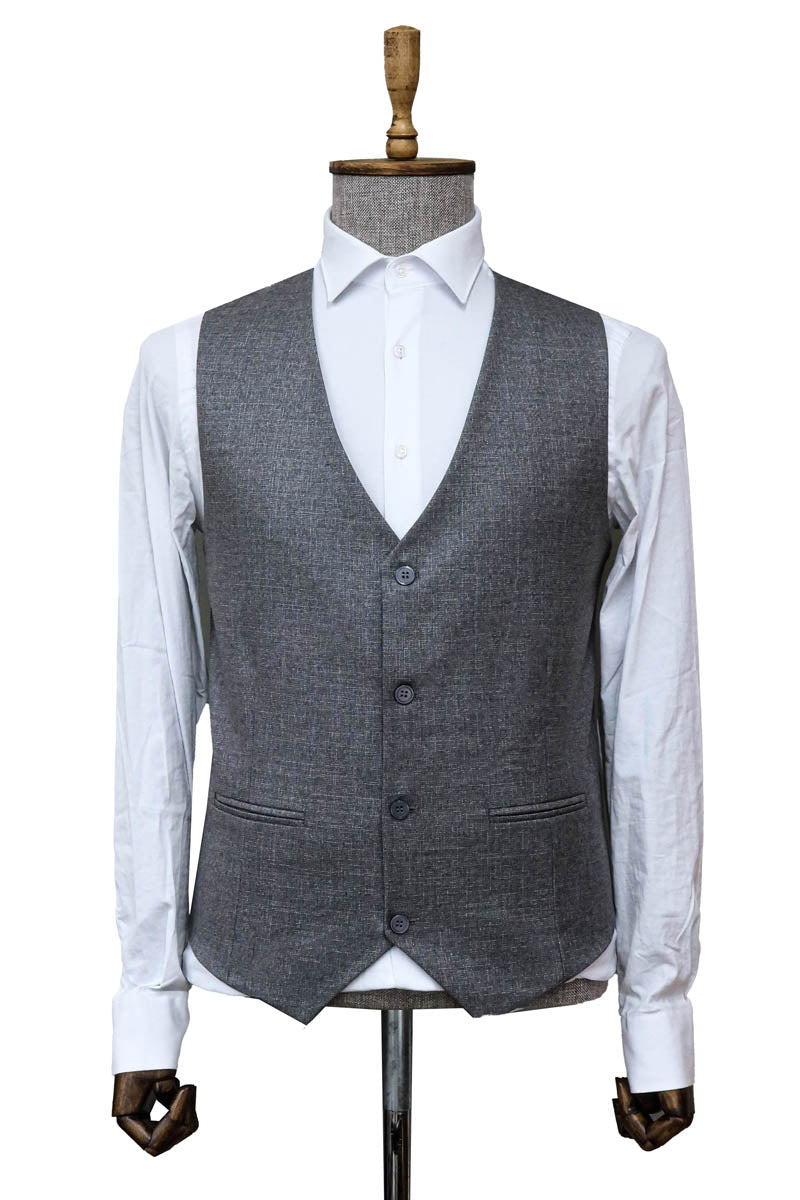 4-Button Slim Fit Gray Men’s Vest