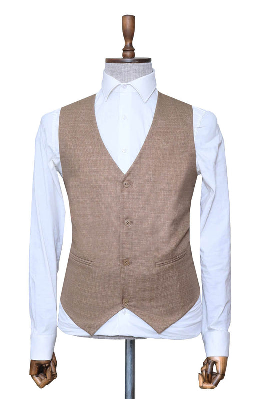 4-Button Slim Fit Beige Men’s Vest