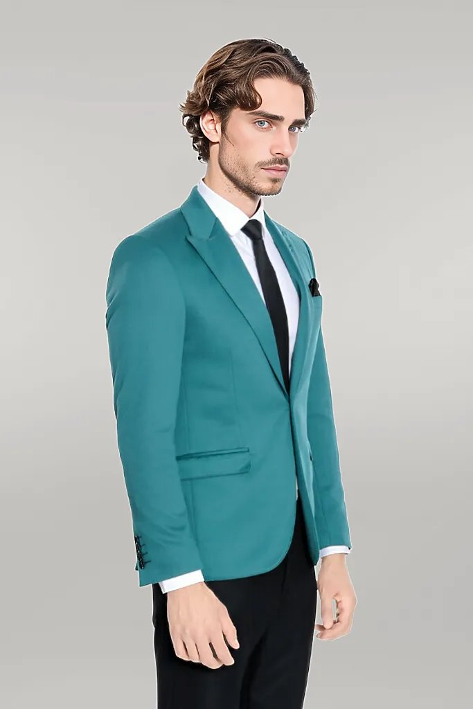 Cotton Slim Fit Plain Green Men Blazer
