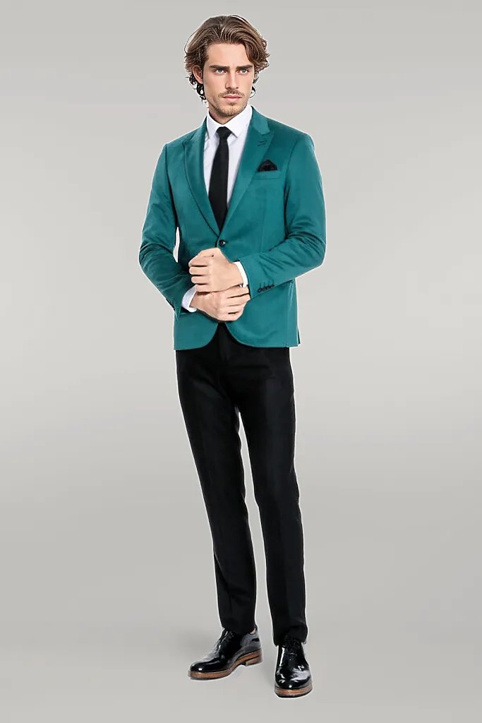 Cotton Slim Fit Plain Green Men Blazer