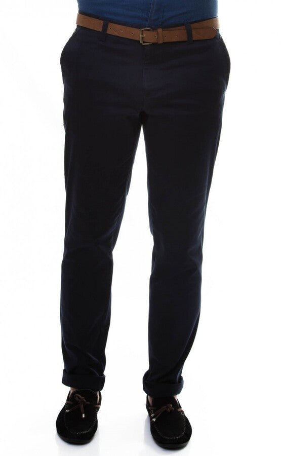 Cotton Slim Fit Washed Fabric Navy Blue Men Pants