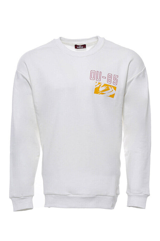 Cream Both Side Printed Circle Neck Men's Sweatshirt